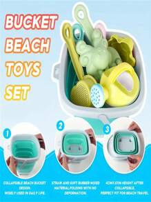 11pcs Children Outdoor Snow Shovel+Beach Toys Water Park Beach Sand Digging & Water Play Tools, Foldable Beach Bucket, Convenient Carry, Parent-Child Interaction Fun Sand & Water Play Set (Style, Accessories & Color Are Random)