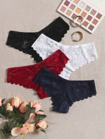 Conjunto De Calcinha De Renda De Planta Com 4 Peças