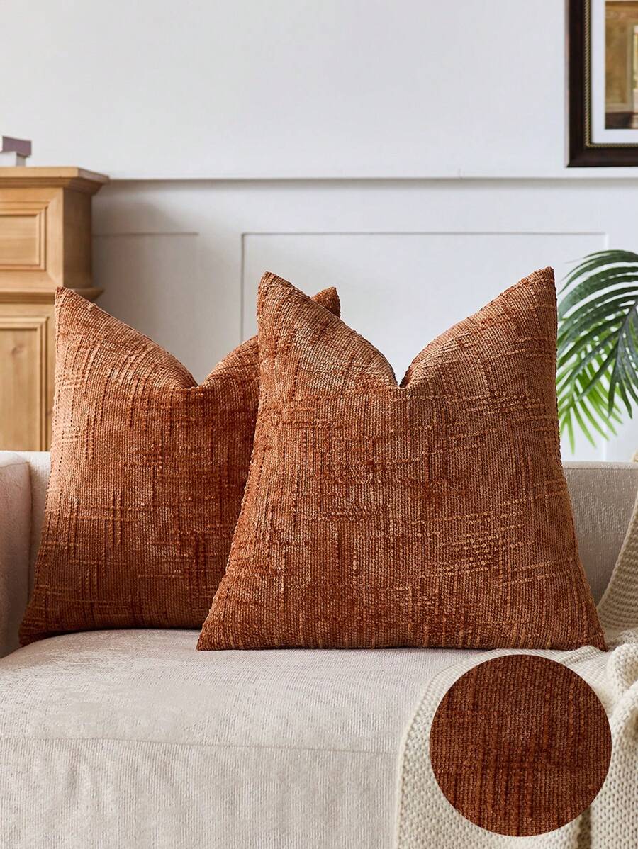 1pc Neutral Chenille Pillow Cover, Soft Textured Decorative Throw Pillow Case, Suitable For Sofa, Bed, Home Decor, 45 X 45 Cm - Orange - View 1