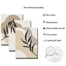 3件套波西米亚风米色墙饰，中世纪现代艺术版画，极简植物墙面装饰，现代墙面装饰，适用于客厅和无框家居，无框 - 彩色 - 查看 7