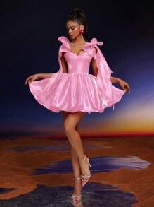 Vestido de bola elegante con decoración de moño de moda Anymoon, adecuado para bailes formales, graduaciones, fiestas de bienvenida, fiestas y eventos, vestido de fiesta, vestido de invitada de boda, vestido de graduación