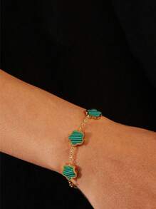 1 件/2 件套装男士黑白花卉个性化堆叠手链套装，不锈钢不褪色手链 - 黑綠 - 查看 6