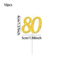 10 件金色闪光数字水果签，适用于生日、节日派对蛋糕装饰（30/40/50/60）、圣诞节