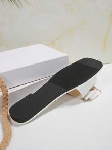 Women French Style Flat Sandals, Bow Decor, Elegant & Versatile For Daily Outing, Party Etc. - White - View 9