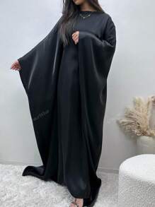 1 pieza Nuevo vestido abaya holgado de satén brillante para mujer, elegante vestido musulmán de manga larga para fiestas, cumpleaños, Kaftán modesto