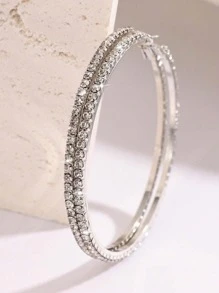 Conjunto de 4 piezas de pendientes de aro de metal dorados y plateados con decoración de diamantes de imitación, elegantes y minimalistas, adecuados para vacaciones, citas y uso diario para mujer