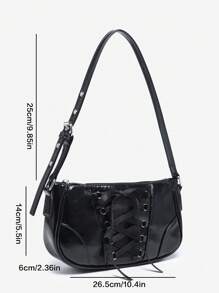 1 件女式复古 Y2K 芭蕾风格油蜡仿皮系带蝴蝶结装饰单肩腋下法棍包，适合外出、约会、派对