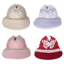 Casual Polyester Embellished Beaded Bow Decor Rhinestone Mesh Top Baseball Cap/Visor Hat For Women, Summer