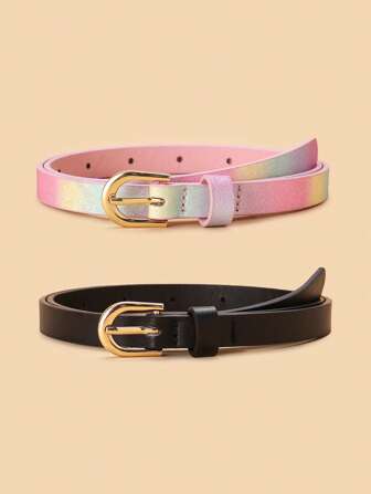 Nuevo Set De 2 Piezas De Cinturones Finos PU Para Niños Para Decoración De Pantalones Y Vestidos