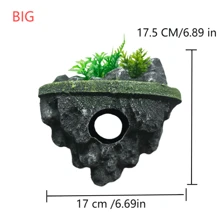 Multi-Use Aquarium Floating Island Decor With Artificial Greenery - ABS Floating Rock With Shelter For Fish, Scenery Rockery For Fish Tank Landscaping