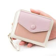Candy Color Women's Short Wallet, Fresh Minimalist PU Colorblock Accordion Card Holder, Macaron Color Clutch Bag, Coin Purse Zipper Bag - Multicolor - View 11
