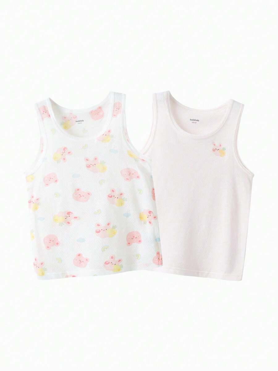 Balabala Girls' Soft Cotton Sleeveless Undershirt, 2 Packs - White and Red - View 1