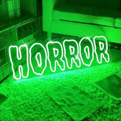 HORROR Neon Schild, Horror Film Zimmer Dekoration, Halloween Party Neon Schild, Makaber, gruselige Zimmer Dekoration, kundenspezifisches Gaming Zimmer LED Schild, Gothic Dekoration