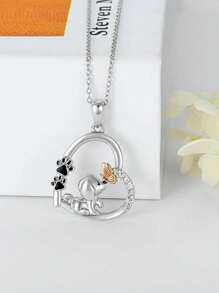 1 件时尚可爱小狗蝴蝶水晶吊坠项链女士 - 銀色 - 查看 2