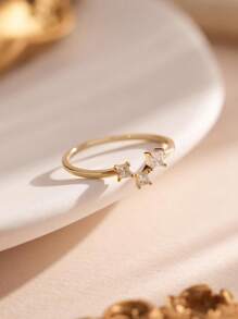 1 Pc 925 Sterling Silver Unique Three Star Cubic Zirconia Ring For Women Fine Ladies Jewelry Gift Party Gift Birthday Gift Daily Wear - Ring - View 5