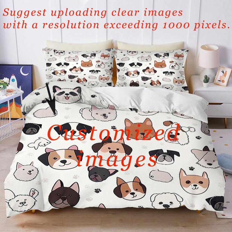 3PCS Customized Duvet Cover Set For Children'S Twin Beds, Boys' And Teenagers' Duvet Covers, Modern Bedding With 2 Pillowcases, Zipper And Tie, Personalized,Suggest Uploading Clear Images With A Resolution Exceeding 1000 Pixels. - Multicolor - View 1