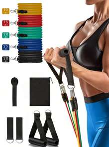 11 件/套 TPE 阻力带套装，阻力带最大 100LB 锻炼套装，配有 5 个阻力带和 2 个手柄，适合男女家庭室内外力量、体能训练、健身家用健身器材 - 彩色 - 查看 3