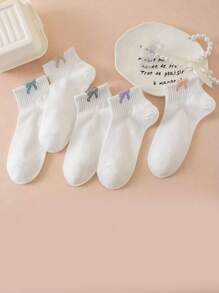 5 双/10 双女士绿色花卉图案百搭中筒袜，舒适透气可爱女士袜子 - 彩色 - 查看 6