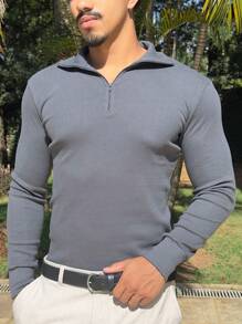 Cacharrel Zip Polo Neck Long Sleeve ITALIAN Classic - Dark Grey - View 9