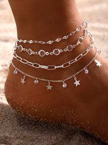 20pcs/Set Elegant Copper Rhinestone & Faux Pearl Star Pendant Bracelet Jewelry Set, Suitable For Daily Wear