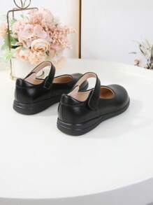 Fashionable & Comfortable Black Canvas Slip-On Shoes For Girls, Non-Slip, Suitable For School, Performance, Etiquette, Students, Flat Hook And Loop Design, Children - Black - View 2