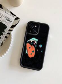 1 件简约多彩嘴巴星球图案黑色加厚防摔钢化玻璃手机保护壳适用于 Apple///Redmi/Infinix/Vivo