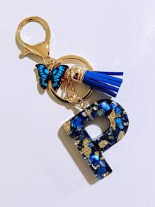 1pc Women's Beige Resin Letter Heart Shape Tassel Casual & Cute Style Keychain, Creative Decoration Gift For Friend Car Accessories Bag Charm Backpack For School Goth Y2k
