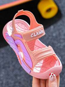 1 双女童粉色沙滩凉鞋，夏季休闲室内防滑儿童拖鞋
