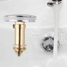 4X Brass Bathroom Pop-Up Sink Plug Basin Waste Chrome Easy Push Button Click Clack Plug Kit - Gold - View 11