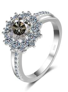 Anillo ajustable de plata de ley 925 con diseño de flor de sol de moissanita real, estilo bohemio y elegante, accesorio de boda, regalo para mujer
