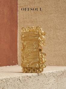 Vintage Acrylic Circle Golden Handbag Hard Case Small Square Bag Versatile New Marble Pattern Evening Party Clutch, High Gold Color, European & American Style, Shoulder/Crossbody Bag For Women - Gold - View 2