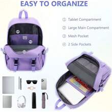 VASCHY School Bag For Girls, Cute Elementary Backpack Bookbag For Primary Schooler Kids With Sparkling Sequin Clear Pocket - Purple - View 4