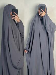 1pc Women Prayer Dress, Long Robe With Headscarf, Loose Long Sleeve Muslim Woman Prayer Garment, Abaya, Muslim Fashion Dress, Suitable For Festivals,Modest
