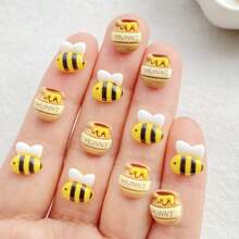 20 piezas de ornamentos de arte de uñas con estatuillas de abeja y tarro de miel de resina vibrante, tipo Kawaii, pintadas a mano, de alta calidad y con parte trasera plana, para manualidades de uñas DIY, decoración de álbumes de recortes y accesorios para joyería