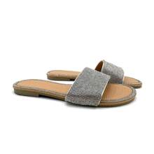 Women's Rhinestone Slide Sandals, Crystal Embellished Flat Slippers: Stylish Design, Non-Slip Rubber Sole, Latex Insole For Comfort, Perfect For Shopping, Parties, And Casual Outings - 銀色 - 查看 3