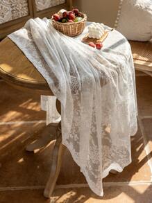 1pc White Lace Tablecloth, Simple & Romantic Lace Table Cover Suitable For Holidays, Parties, Banquets, Restaurants, Weddings, Home Dining Table Decor