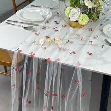 1 件刺绣花卉桌旗，蓝色花朵桌旗，适合婚礼季节、宴会、庆典、餐饮、厨房餐桌装饰 - 彩色 - 查看 6