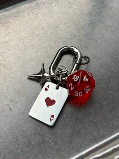 1pc Unisex Creative Cartoon Dice Key Chain Metal Playing Card Pendant Charm Fashionable Handbag Accessory Y2K