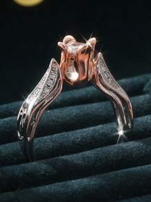 [适合日常佩戴的玫瑰戒指] 优雅的玫瑰花戒指，镶嵌方晶锆石 - 复古波西米亚风格，镀银铜，适合日常佩戴和送礼 - 雙色 - 查看 2