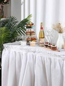 2pcs Wedding Table Skirt, White/Pink Disposable Plastic Table Skirt For Wedding Decor, Anniversary Party, Bridal Shower Decorations, Home Table Decoration - Multicolor - View 5