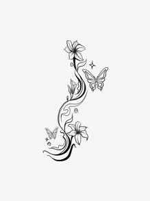 1pc Waterproof Temporary Tattoo Sticker, Elegant Floral & Butterfly Design, High-Quality Temporary Tattoo Sheet Suitable For Fashionable People, Fake Tattoo Arm Use
