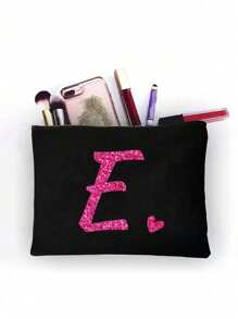 化妆包、化妆袋、钱包、字母A-Z图案、洗漱用品收纳包、拉链手机袋、铅笔盒、手拿包、教师礼物、女士旅行必备、女孩礼物、化妆工具、化妆刷收纳袋、节日必备、节日旅行包、旅行配件 - 黑色 - 查看 11