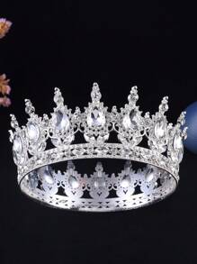 1pc Baroque Style Princess Tiara Jewelry Decor, Round Rhinestone Alloy Bride Crown For Women Wedding, Festival, Birthday Party - Round Crown - View 33