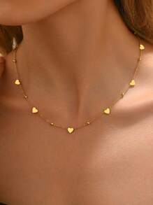 LIEBEIRIS 1pc 18K Gold Plated Stainless Steel Heart Charm Necklace, Suitable For Women's Daily Wear And Gift - Yellow Gold - View 1