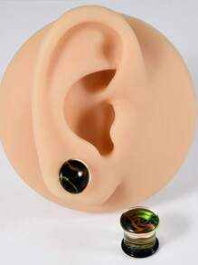 1 Pair Glass Waist Drum Ear Gauge Transparent Lines Black 8- 25mm Stretcher Expander Piercing Body Jewelry
