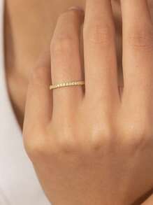 1 pezzo Anello da matrimonio con taglio rotondo da 1,4-1,8 mm, anello semi-eternità, anello impilabile con diamanti a pavé su tutto il cerchio, anello nuziale con montatura a singolo artiglio - Dorato - Visualizzare 9