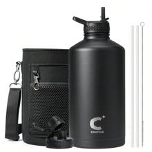 32/40/64/128oz Large Leakproof Insulated Bottle, Stainless Steel Water Flasks With Metal Double-Walled Vacuum, Keep Cold 48Hrs Hot 24Hrs, Kitchen, Room - màu đen - Xem 11