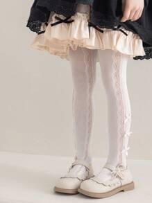 1 buc colanți din plasă cu fundă scobită din scoarță pentru fete, colanți personalizați la modă, respirabili, moi și confortabili, potriviți pentru zi cu zi, cadouri de sărbători, înapoi la școală, culoare/stil aleatoriu