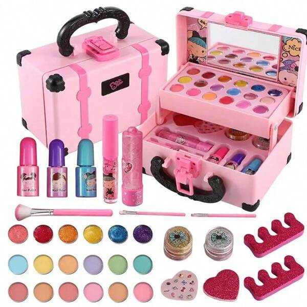 Juego de maquillaje mini para niñas, bolso de mano para actuaciones infantiles, juguete de juego de roles de princesa, diseño portátil de bolso de cosméticos de princesa, juego de maquillaje adecuado para niñas, gran regalo de cumpleaños para niñas (algunas partes se envían al azar)