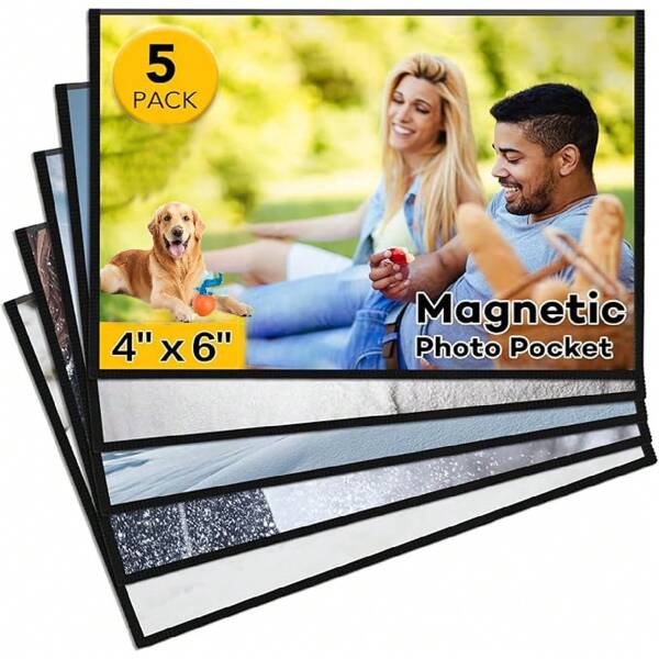 5pcs Magnetic Photo Frames For Refrigerator - 4x6 Inch Black Magnetic Picture Frames, Perfect For Displaying Photos, Notes & Artwork, Durable & Easy To Use